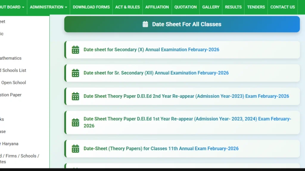 HBSE Date Sheet 2026