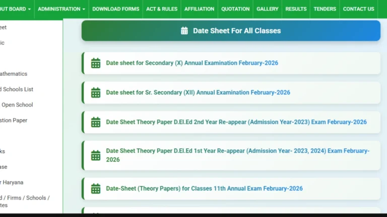 HBSE Date Sheet 2026