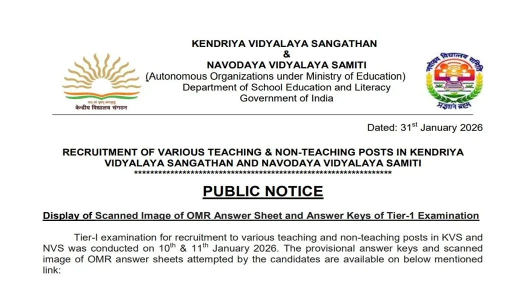 KVS NVS Answer Key 2026